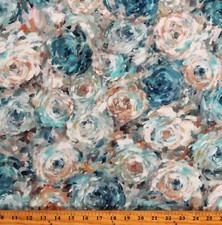 Cotton Roses Floral Painted Spring Flowers Blue Fabric Print by Yard D138.16