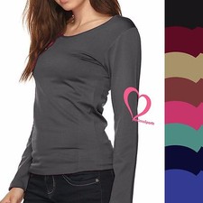 Women Soft Round Neck Long Sleeve Shirt Top Stretch Slim Fit Solid Tee Shirt
