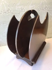 Vintage Wooden Round Art Deco Style Magazine Rack w/Handle