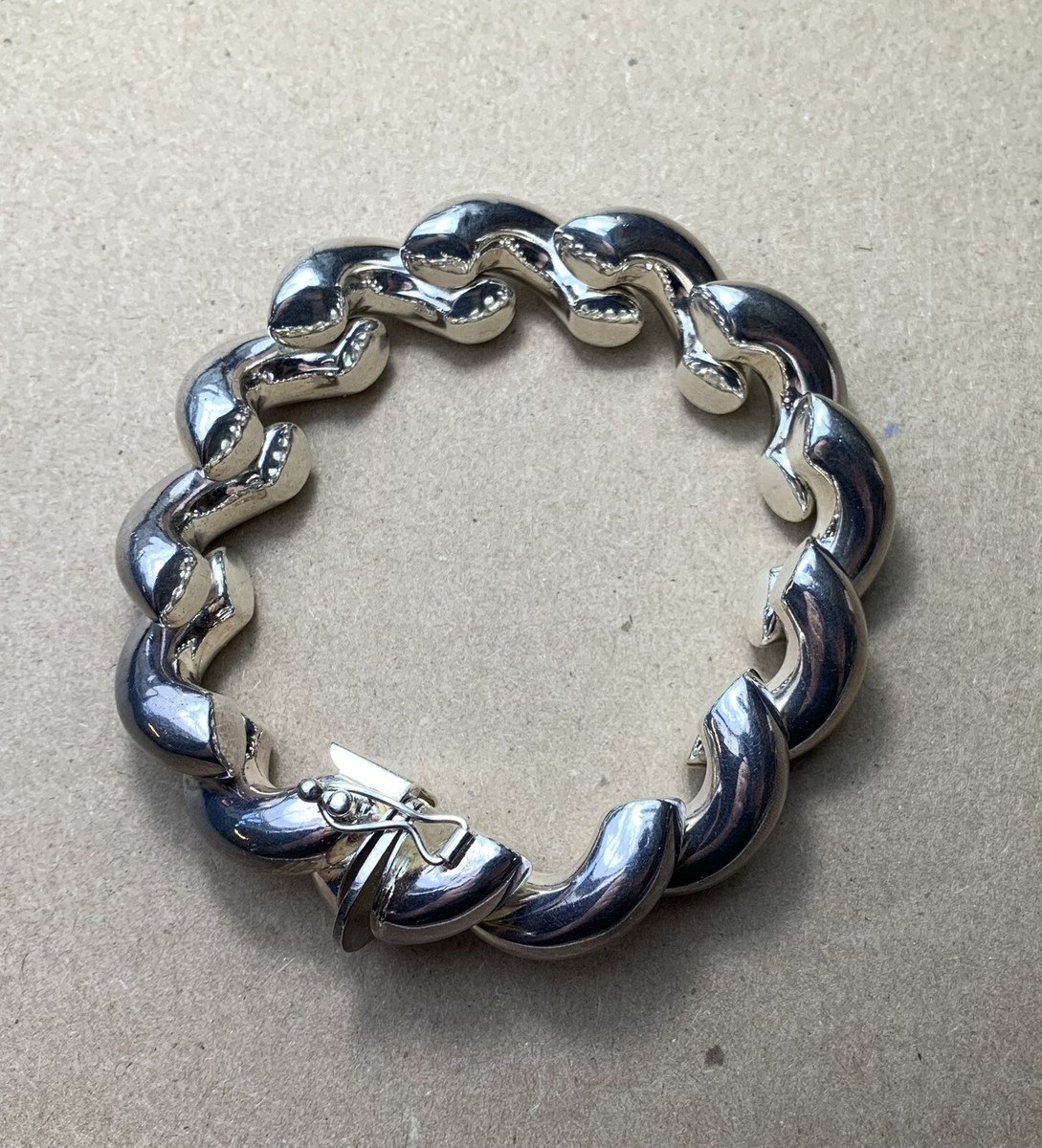 Vintage Sterling Silver 925 Macaroni Link Bracelet Made in Italy 