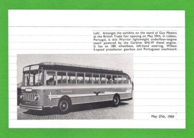 Zeitschriftenausschnitt 1959 - Setubalense Portugal - Guy Warrior Lightweight Coach