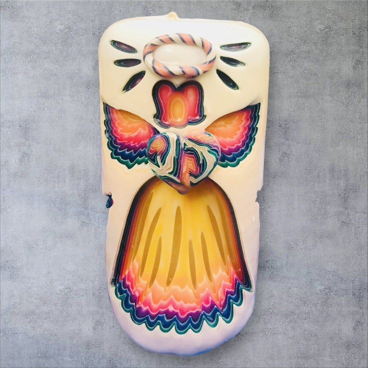 Holland House Hand Carved Rainbow Angel Cross Dipped Wax Candle 8