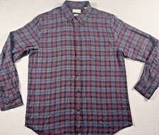 Original Weatherproof Vintage Button Down Luxe Flannel Men Large Gray Red Plaid