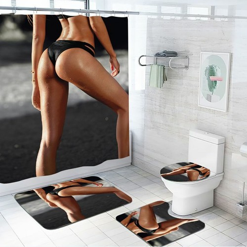 Sexy Lady Long Legs Shower Curtain Set Non-Slip Bathroom Mat Toilet Lid Cover - Picture 11 of 12