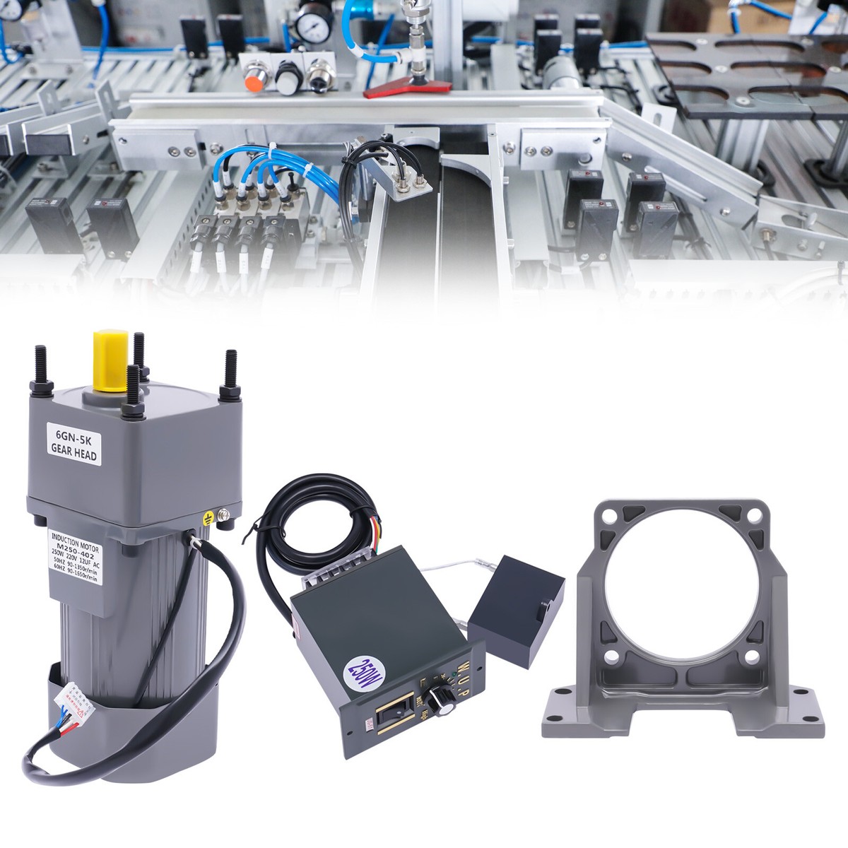AC Getriebemotor 220V 250W – Stufenlos Regelbar 0–270 RPM, Mit Halterung Und Drehzahlregler, Alugehäuse