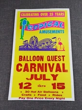 Balloon Quest Carnival New Castle PA Tropical Amusements Cardboard Poster 
