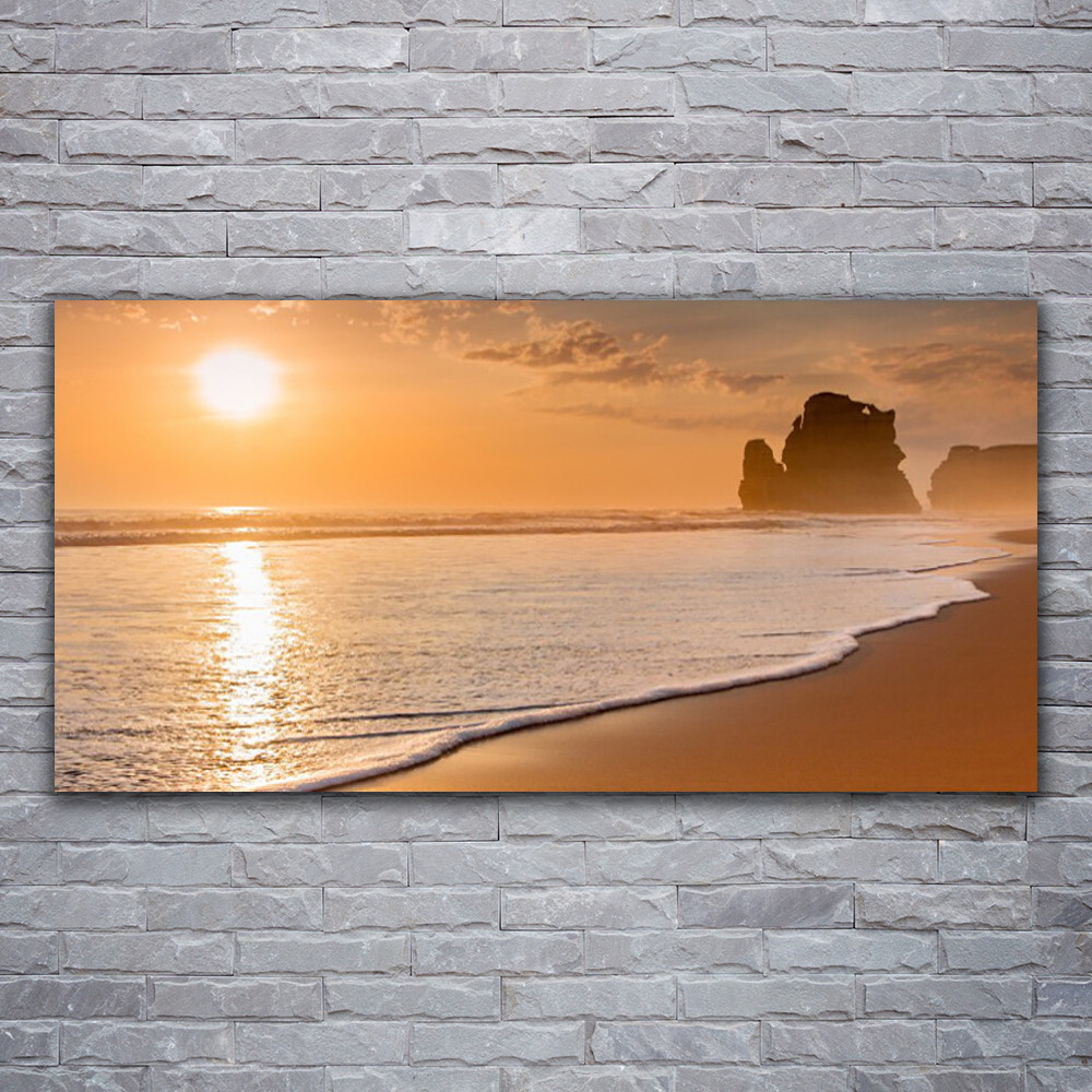 Tableau mer et plage 120x60 cm impression sur verre acrylique paysage de soleil