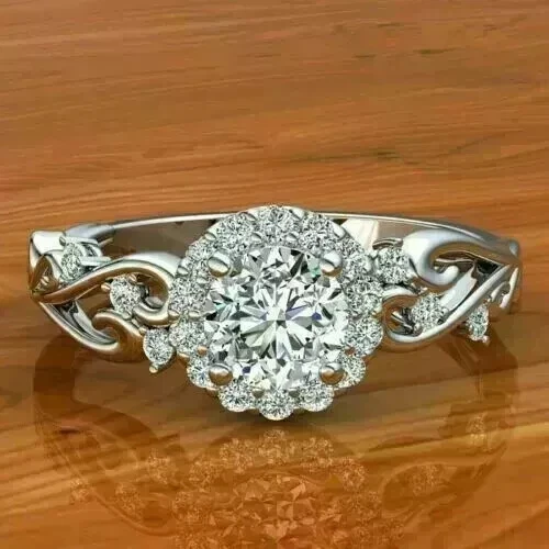 14K White Gold Finish 2.20Ct Round Cut Lab Created Diamond Women's Wedding Ring - Picture 1 of 10