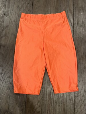 Mens Vintage Shiny Neon Orange Spandex Tights Compression Shorts Small 