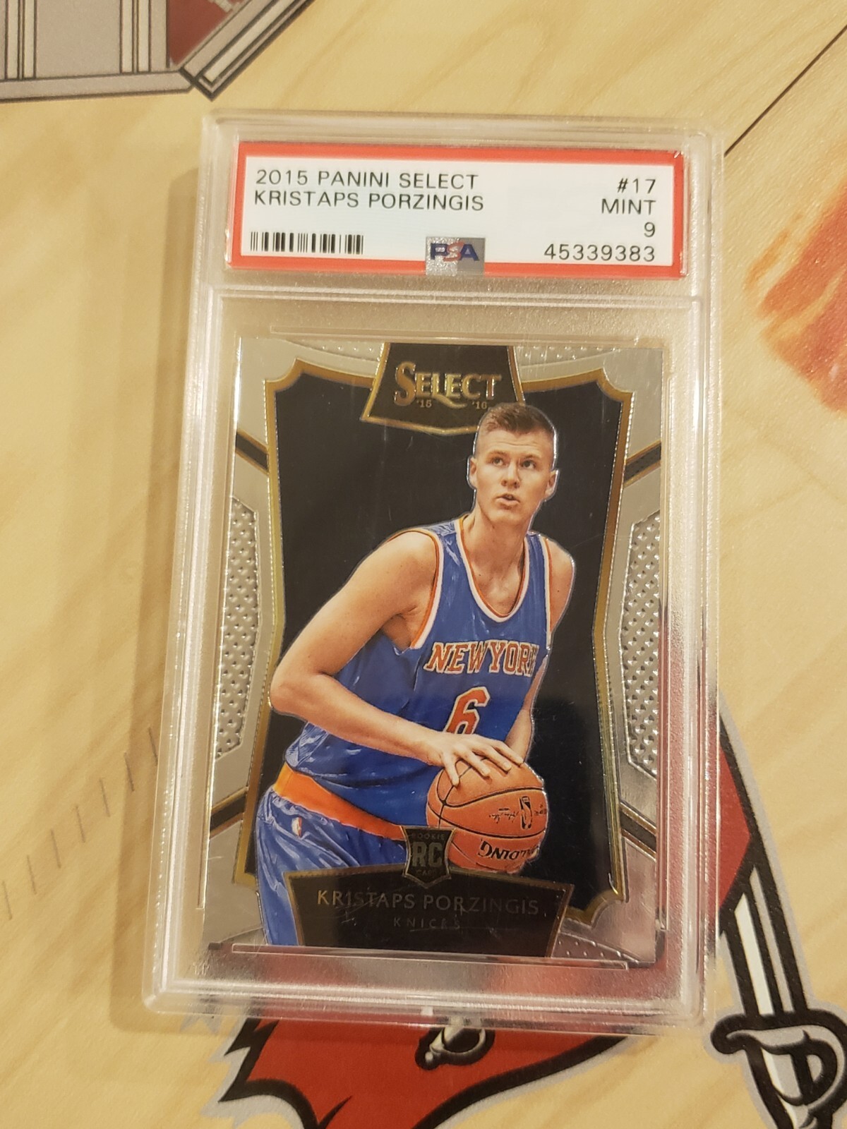 2015 Panini Select #17 Knicks Kristaps Porzingis PSA Mint 9 Graded Card!
