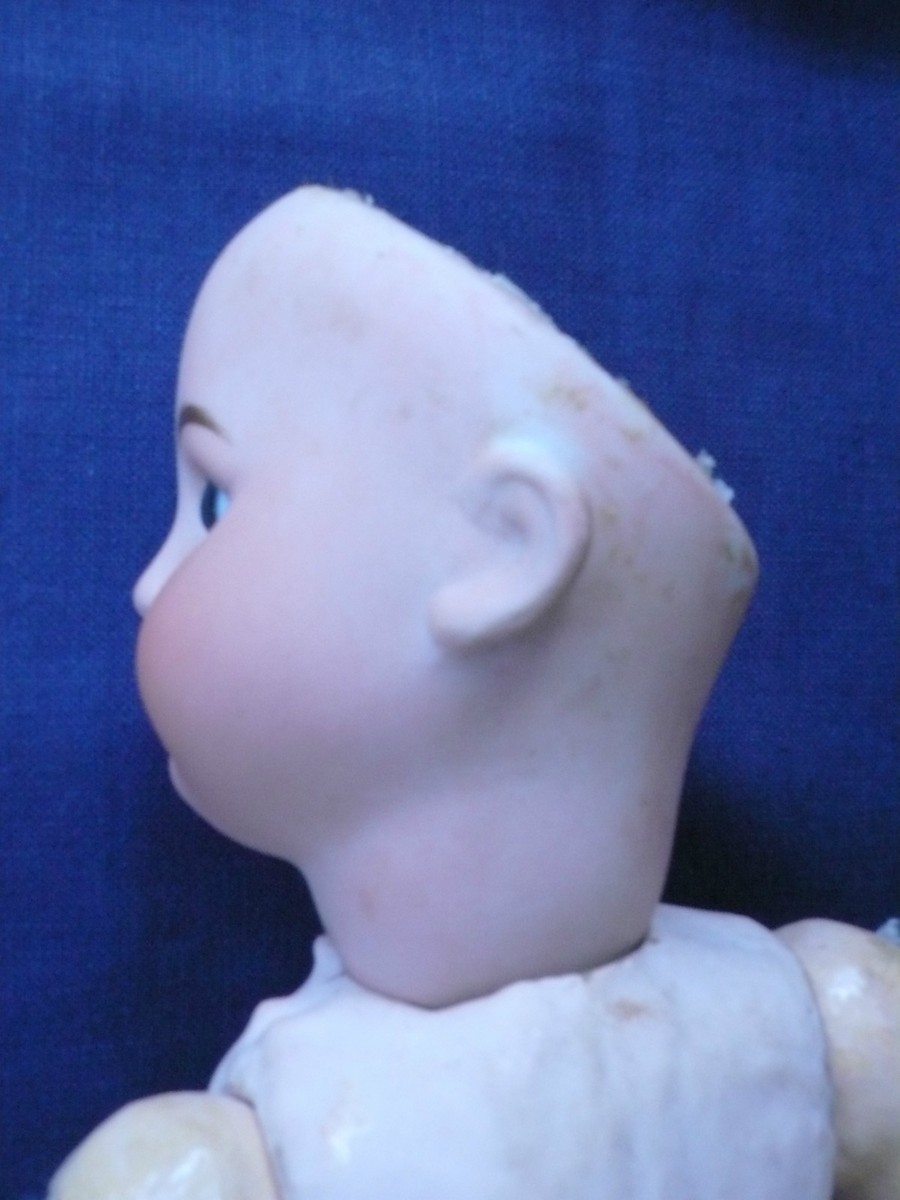 Poupée Ancienne Tête Biscuit Biseau Fleischmann – 46 Cm, Porcelaine, Avant 1930, Occasion