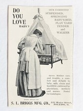 Antique Hanging Crib Bed Nurse/Mother Holds Baby~S.L.Briggs,Toledo 1895 Print Ad