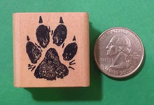 Dog Paw Print Rubber Stamp, Regular Size, Wood Mounted