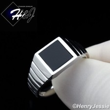 MEN 925 STERLING SILVER SQUARE BLACK ONYX PLAIN SILVER RING SR183