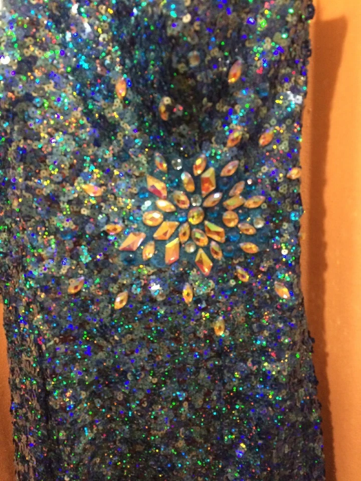 Vestido SIRENA LENTEJUELAS Fiesta Hora Aqua Lentejuelas Un Hombro Talla 4 Foto 3 de 4