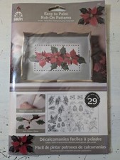 NEW '11 Plaid Rub On Transfers 5204 Holiday Winter Greens Poinsettia Mugs Crafts