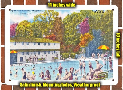 METAL SIGN - Pennsylvania Postcard - Crystal Pool at Rocky Springs Park, Lancas