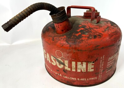 #ad #ad Vintage SEARS Red Metal 11.5quot; Round 2.5 Gallon 9.465 Liter USA Gasoline Gas Can $34.99