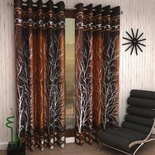 2 Pieces Premium Tree Panel Eyelet Polyester Door Curtains 7Ft - Brown