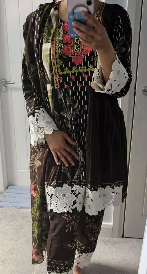 Traje Paquistaní Étnico Asiático 3 piezas Sana Safinaz Khadi Mehndi Eid Henna Fiesta Boda