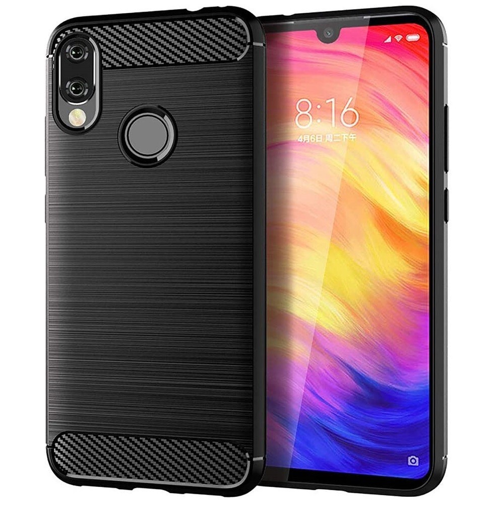 For XIAOMI REDMI NOTE 7 PRO CARBON FIBER SHOCKPROOF CASE BLACK HEAVY DUTY COVER