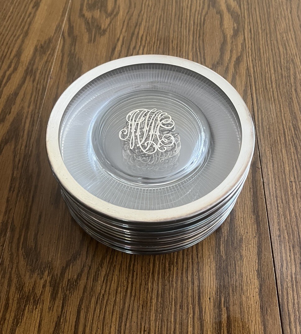 Vintage Silver Rim trim Glass Plates Lot Of 12