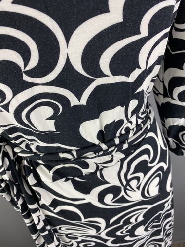 Marks and Spencer Size 10 Black White Monochrome 3/4 Sleeve Wrap Jersey Dress - Picture 9 of 12