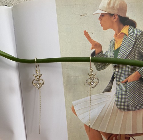 New Threads Dangle Heart Crystal Drop U Shape Line Gold Colour Gift ...