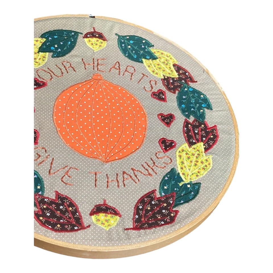 Винтажная вышивка стеганое искусство настенный декор Thanksgiving Harvest тыква спасибо - Изображение 3 из 4