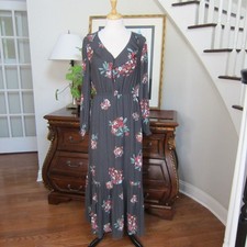 Ann Taylor Loft Gray Hydrangea Tiered Ruffled Long Sleeve Maxi Dress size M