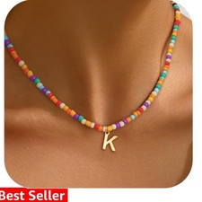 Colorful Initial Necklaces for Girls Women - Cute Beaded Choker Initial Neckl...