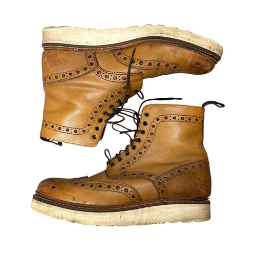 Grenson Fred V Brogue Boots Wingtip Brown Leather Tan Men Size 8.5 G - Picture 4 of 9