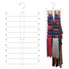 Tie Rack Belt Hanger for Closet 2 in 1 Organizer Max 40 Capacity Silver Hook