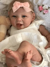 Smiling 22in Reborn Baby Dolls Cloth Body Real Life Size Newborn Poseable Limbs