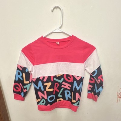 Girls Pink Alphabet Graphic Print Pullover Sweatshirt Long Sleeve Size 130