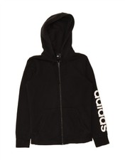 ADIDAS Womens Graphic Zip Hoodie Sweater UK 12/14 Medium Black Cotton BY51