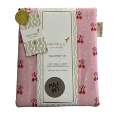 Papyrus Full Sheet Set Pink Cherry Coquette Deep Pockets Cotton Percale Girly