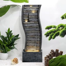 Cascading Indoor Water Fountain – Tiered Resin Water Feature w/LED Illumination