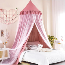 31.5Inch Large Dome Bed Canopy for Girls, Double Layer Dreamy Ruffle Princess Ca