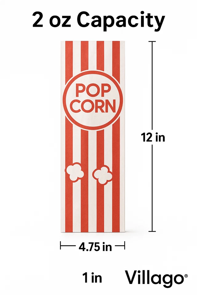 Bolsas de palomitas de maíz a rayas rojas y blancas de 2 oz a prueba de fugas palomitas de maíz 4 3/4" x 1" x 12" fiesta Foto 4 de 4