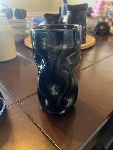 Set Of 10 Vintage Blenko Charcoal 418-L Pinched Glass Cups