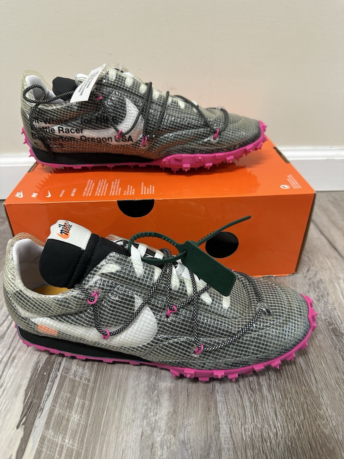 DS Off White X Nike Waffle Racer Nero Rosa Donna 14 Uomo 12 5