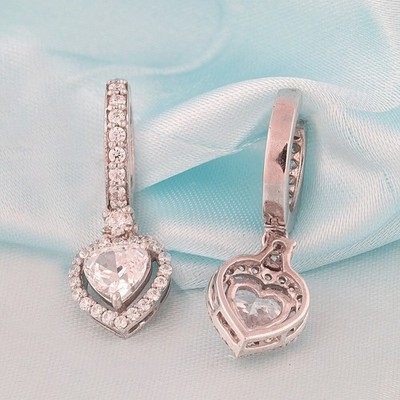 3Ct Heart Cut Simulated Diamond Drop Dangle Clip On Earring14k White Gold Plated