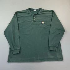 Carhartt Shirt Mens 2XL Green Long Sleeve Henley Pocket Tee Work Wear Casual
