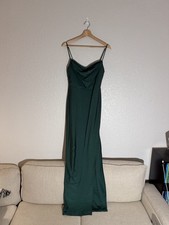 Cefian Cowl Neck Floor-Length Stretch Satin Dress with Slit Maxi Gown Size Large