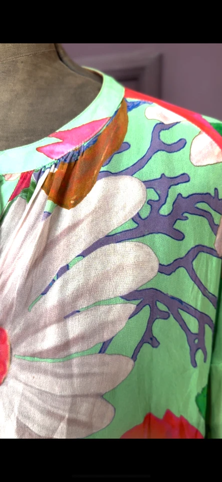 Chiffon Bluse, Frogbox, Gr. 40 Hippie Boho wie neu, grün pink - Bild 2 von 4