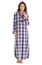 Long Flannel Nightgown - Women Nightgown, Plaid Medium Snowfall Plaid