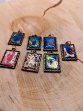 Set of 6 Marbled Charms / Necklace Charmed / Water Marbeling / Crafting / 