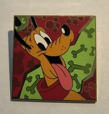 Happy Pluto Profile On Kooky Psychedelic Square w/ Paw Prints & Bones Disney Pin