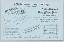 1984 San Marino CA Post Card Fair Invitation Flyer Christensen & Stone Ephemera